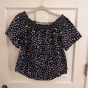 J. Crew Black Puff Sleeve Blouse with Smocked Detail